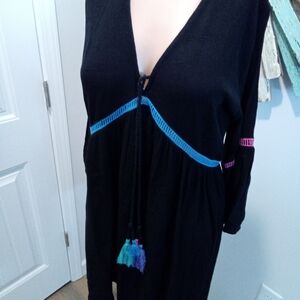 La Blanca XS Black Midi Dress Swimwear Coverup with Colorful Accents